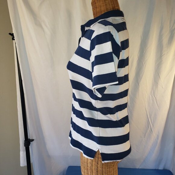 Erika Women's Blue and White Striped Polo Shirt - Size Small - Picture 2 of 4
